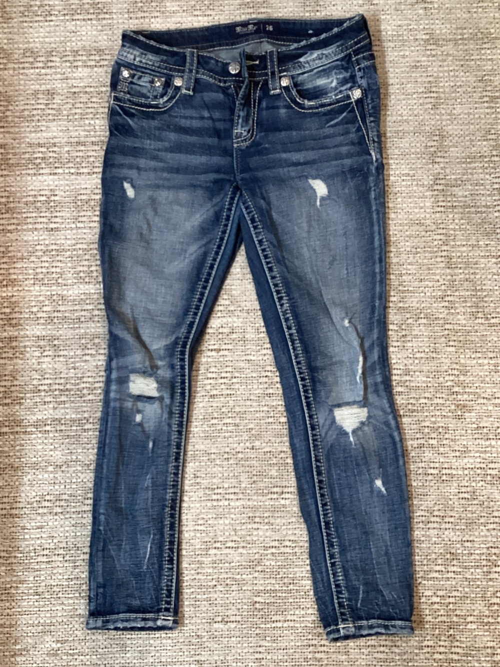 Miss Me Dark Wash Skinny Jeans with Distressed Details